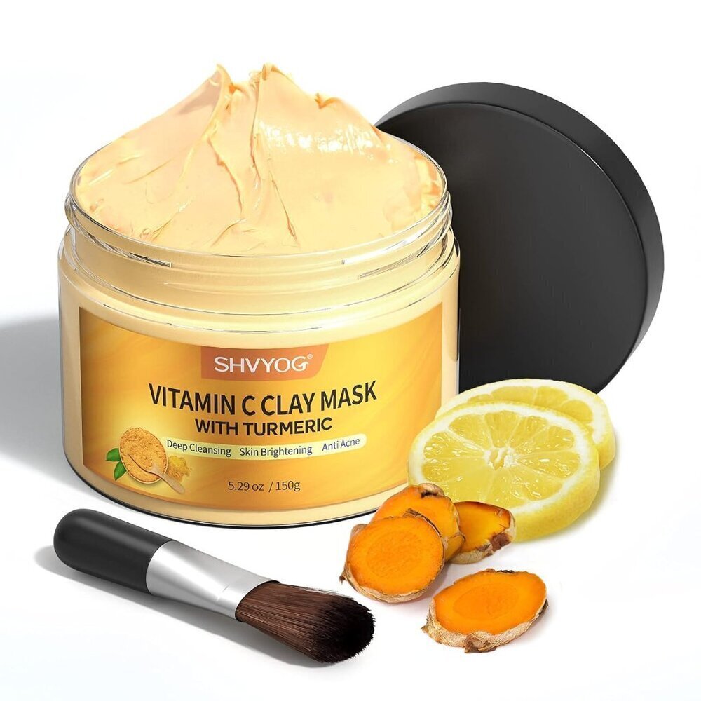 Vitamin C Face Mask with Kaolin Clay and Turmeric for Dark Spots, Dull Skin, Ski